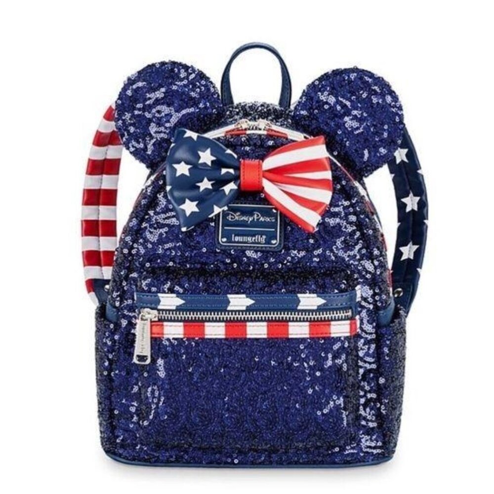 Disney Parks Loungefly Stars Stripes Americana Patriotic Sequin Mini Backpack - Picture 1 of 8